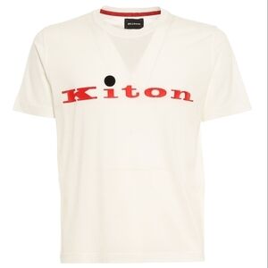 Kiton White and Red Logo T-Shirt